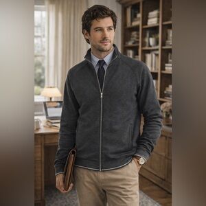 Robert Graham Charcoal Zip-Up Sweater Jacket Men XXL Business Casual Stretch